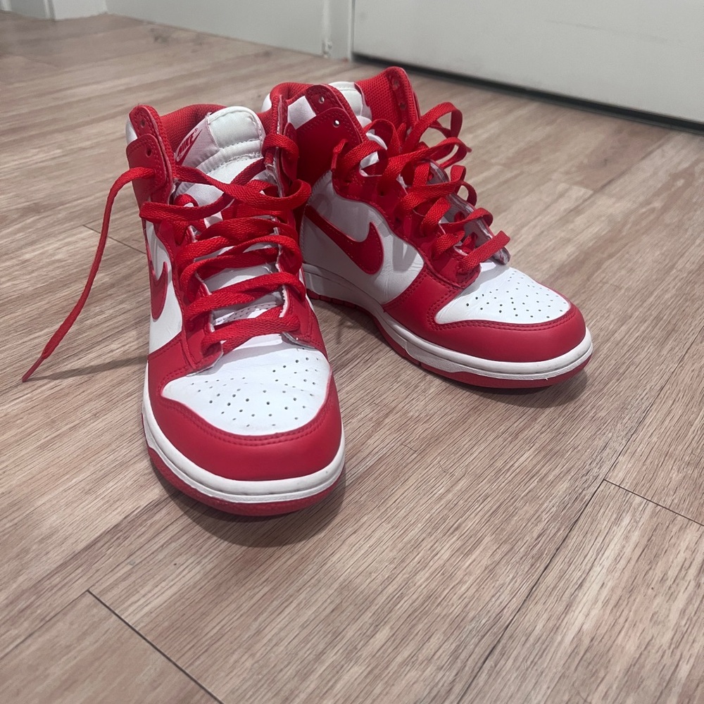Nike Red and White High-Top Sneakers